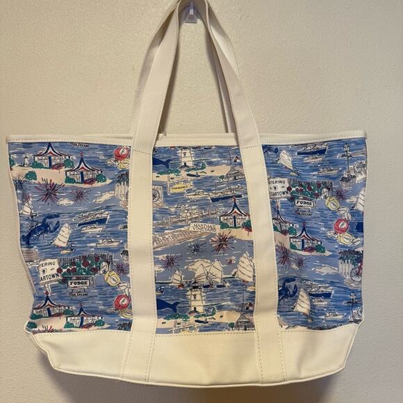 Vineyard Vines Nautical Blue and White Tote medium scenic tote coated canvas - Picture 7 of 8